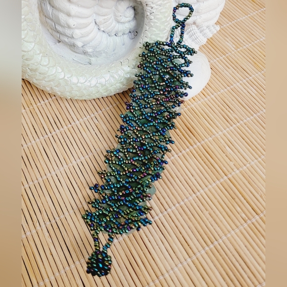 Aventurine Gemstone Chip Beaded Hand Knitted Bracelet *NWT - Picture 5 of 12